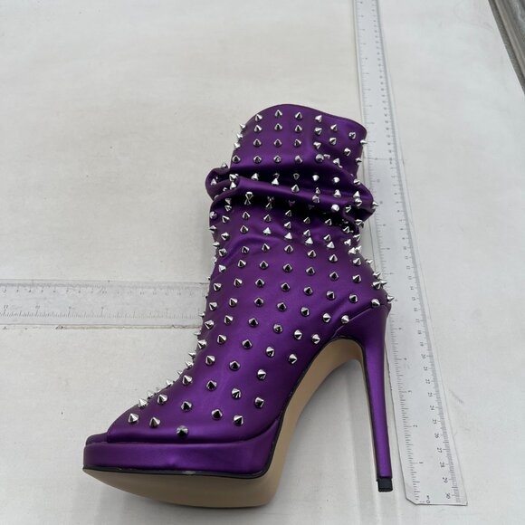 XYD Women Peep Toe High Heels Ankle Boots Rivet Booties Shoes , Purple Boots - Picture 3 of 8